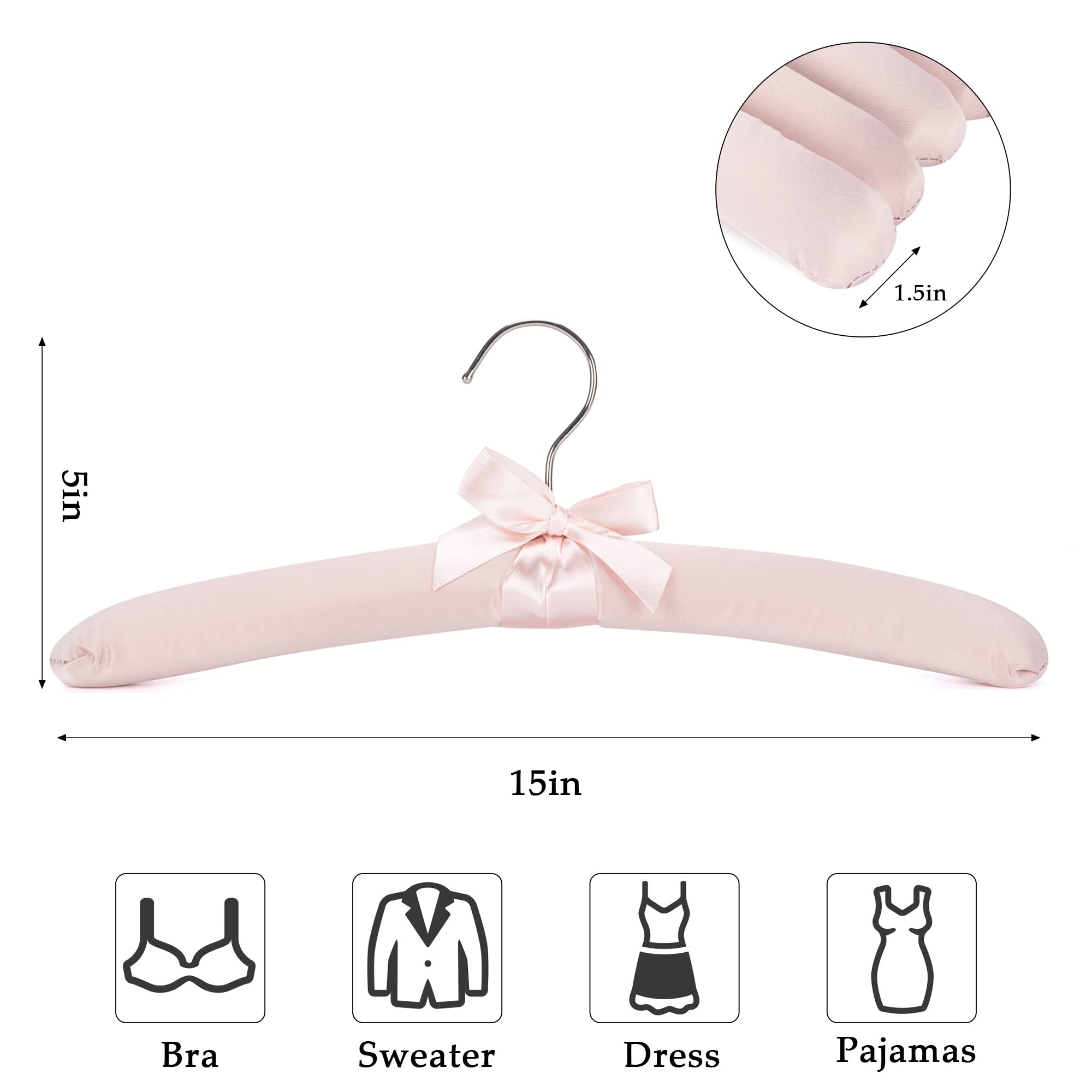 NEOVIVA Grucce imbottite in raso antiscivolo da 38 cm, da donna, colore rosa, per vestiti da donna, senza spalline, per adulti, grucce in seta per maglioni, abiti, abiti (confezione da 10)