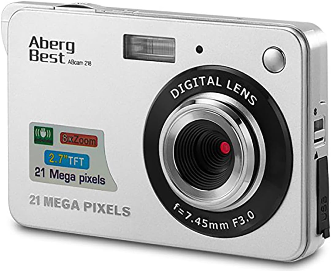 AbergBest 21 Mega Pixels 2.7" LCD Rechargeable HD Digital Video Students Cameras-Indoor Outdoor for Adult/Seniors/Kids, (Silver)
