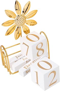 SUPVOX Sunflower Wooden Perpetual Calendar Vintage Reusable Desk Block Calendar for Home Office Decor - Rustic Yearless Month Date Display Signs