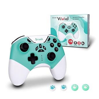 Brook Vivid Wireless Controller for NS with Thumb Grips, 6-Axis Gyro Bluetooth Controller For NS/Lite/OLED and PC, Supports Marco, Turbo and For Splatoon 3 Aqua