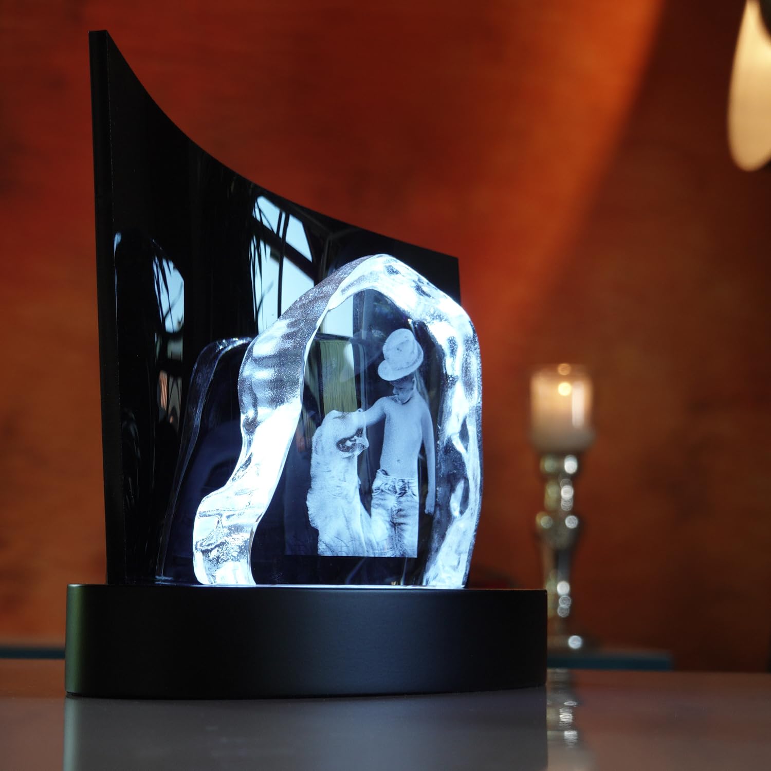 contento | 3D Kristall | Rock mit Clarisso Leuchtsockel | 3D Glasfoto Felsen Laserung | Foto im Glas in 3D | Geschenk als Erinnerung zum Geburtstag, Weihnachten, Hochzeit, persönlich - Premium