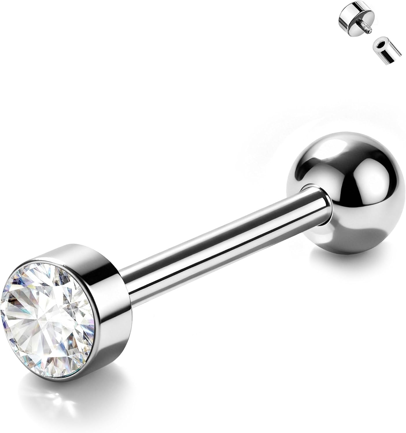 Jewseen ASTM F136 Hypoallergenic Titanium Super Light Tongue Ring Cute Crystal Internally Threaded 14G 16mm Piercing Jewelry-TIMELESS COLLECTION