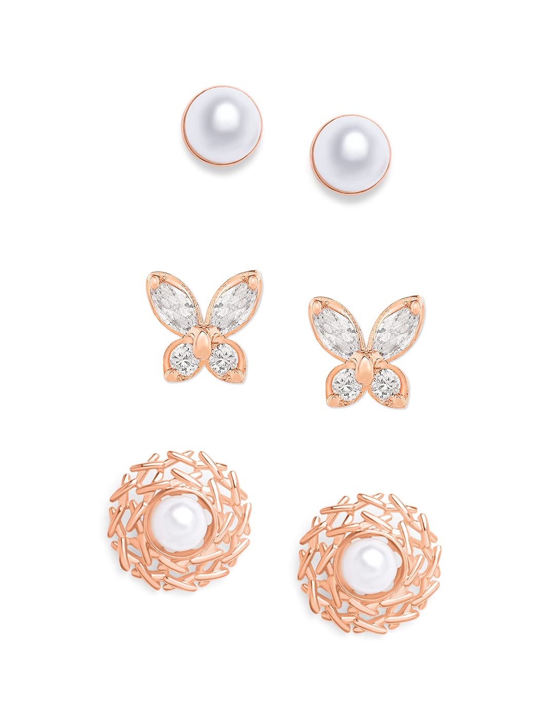 Zaveri Pearls Set of 3 Rose Gold Contemporary Pearl Studs Earrings For Women-ZPFK13441 (B09XHQ7MZC) Amazon Price History, Amazon Price Tracker