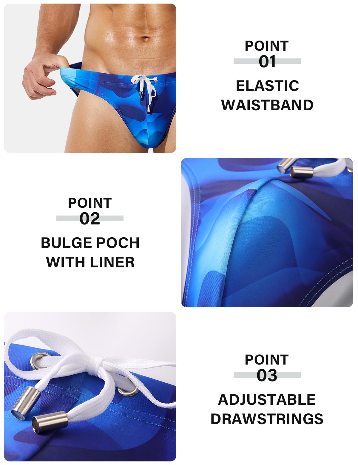 Badeslip Herren Eng Badehose Slip Kurz mit Tunnelzug Elastische Schnelltrocknende Badehose Slip Schwimmhose Badeshorts Männer