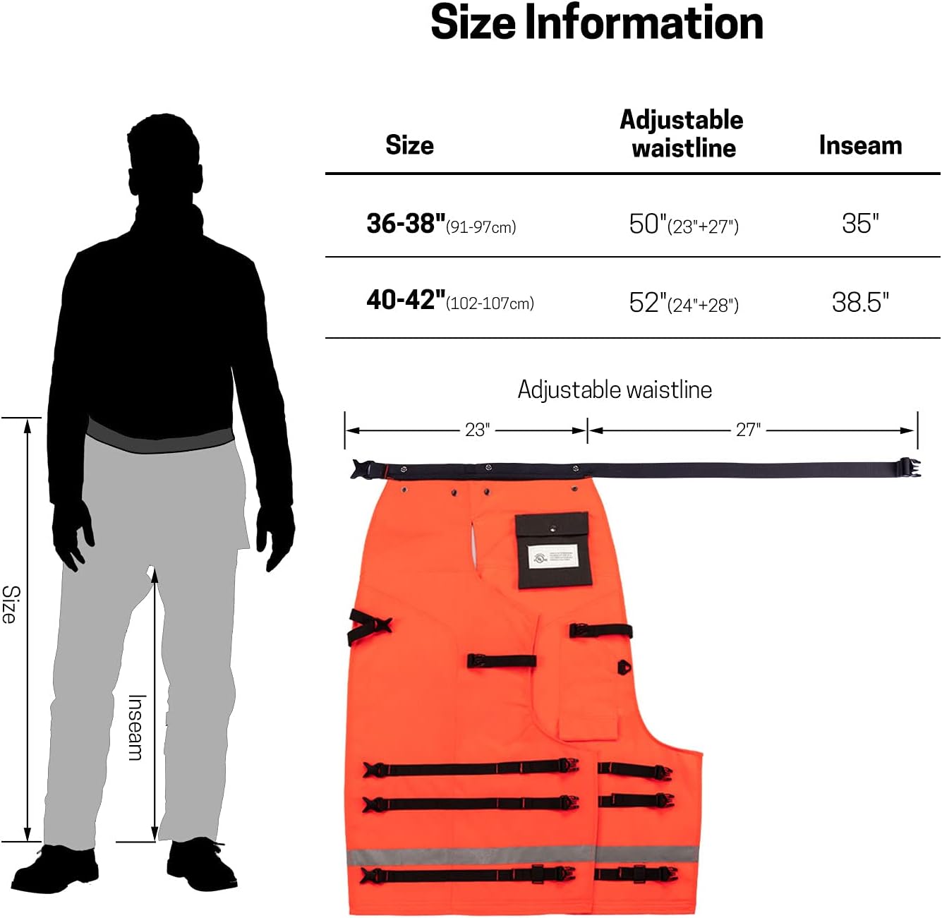 Technical Wrap Chainsaw Chaps by UL Class A 8 Layers Chainsaw Pants Apron Style Orange