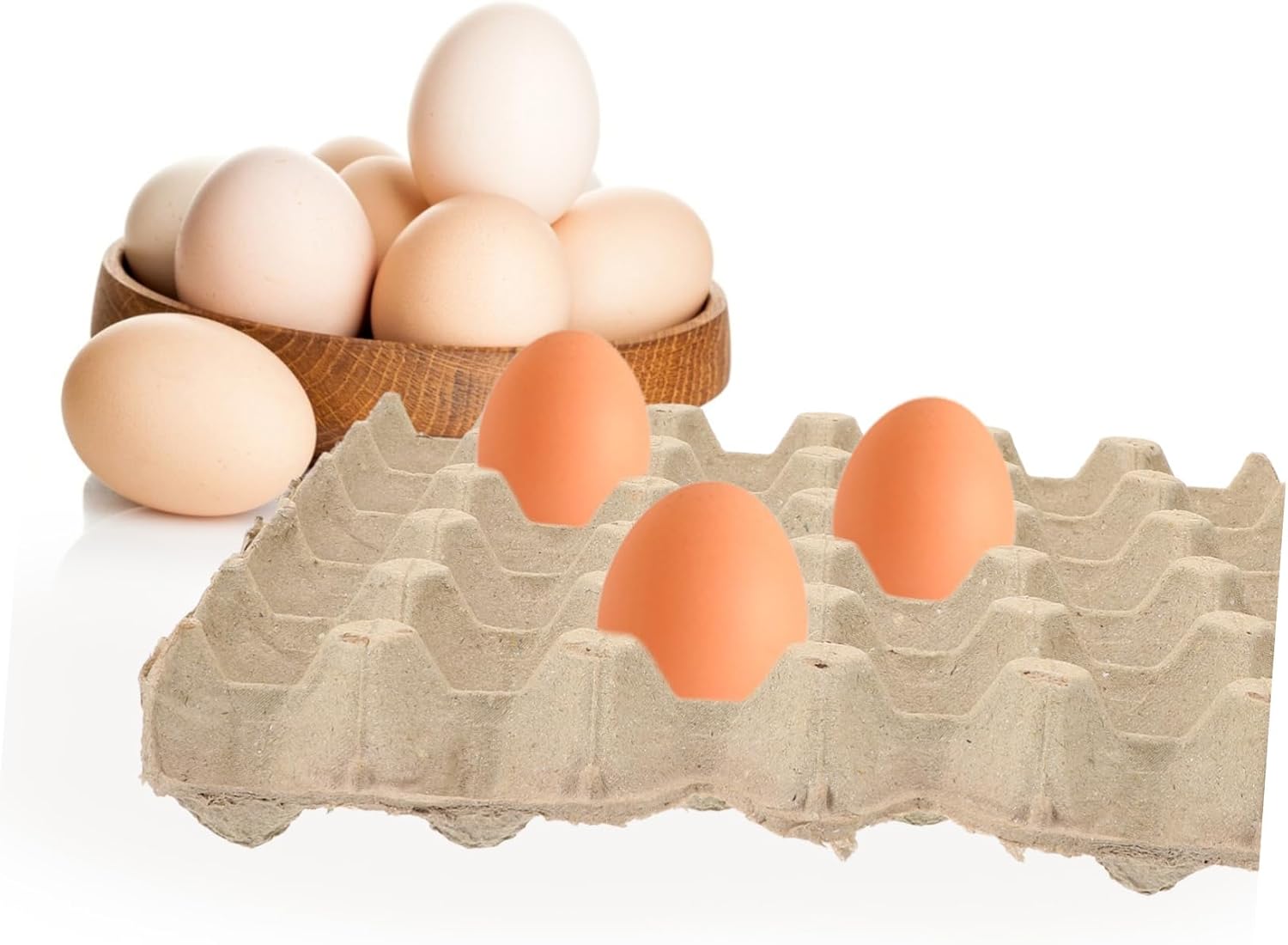 KICHOUSE 30-Count Pulp Paper Egg Cartons Reusable Egg Storage Tray Natural Pulp Chicken Holder for Kitchen Use