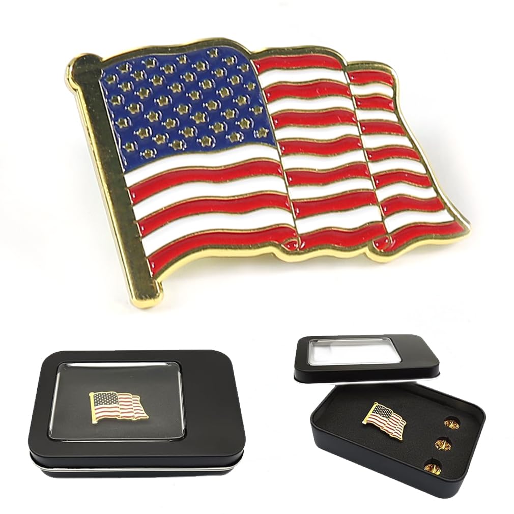 Yulinmon American Flag Lapel Pin for Men - Brass Enamel Patriotic Pin, Veterans Accessories for Suits, Uniforms, Hats (3 Extra Gold Needle Clasps