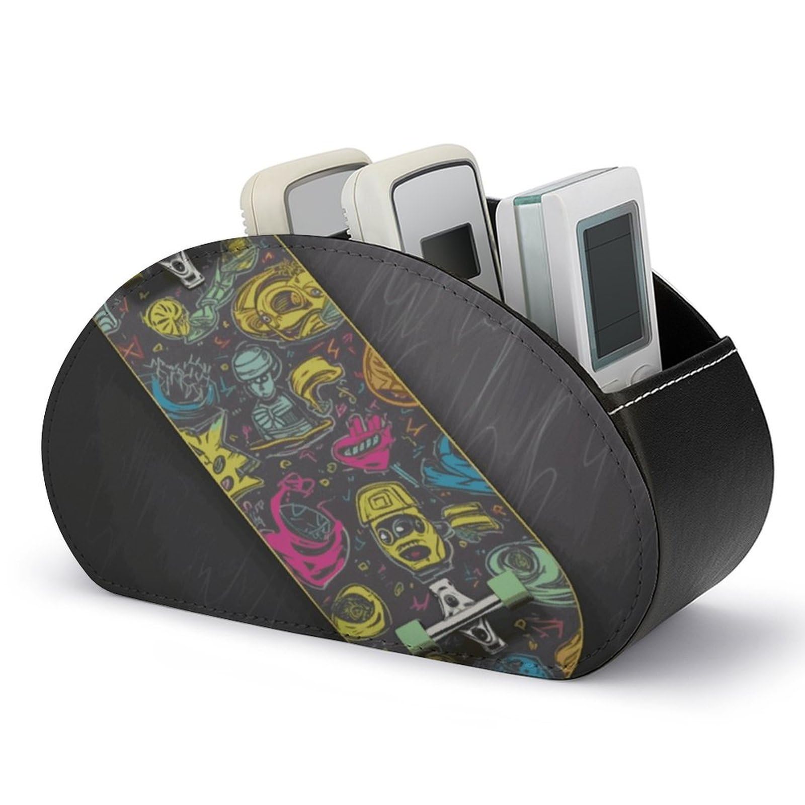 Organiseur de télécommande en cuir à 5 compartiments motif graffiti