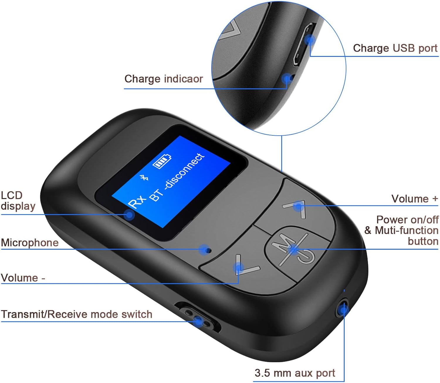 Visible Bluetooth Transmitter Receiver for TV PC - Tensun 3.5mm Bluetooth Audio Transmitter with Display Screen, Low Latency AUX RCA Stereo Bluetooth 5.0 Car Adapter, Portable for Headphones, Speaker : Electronics