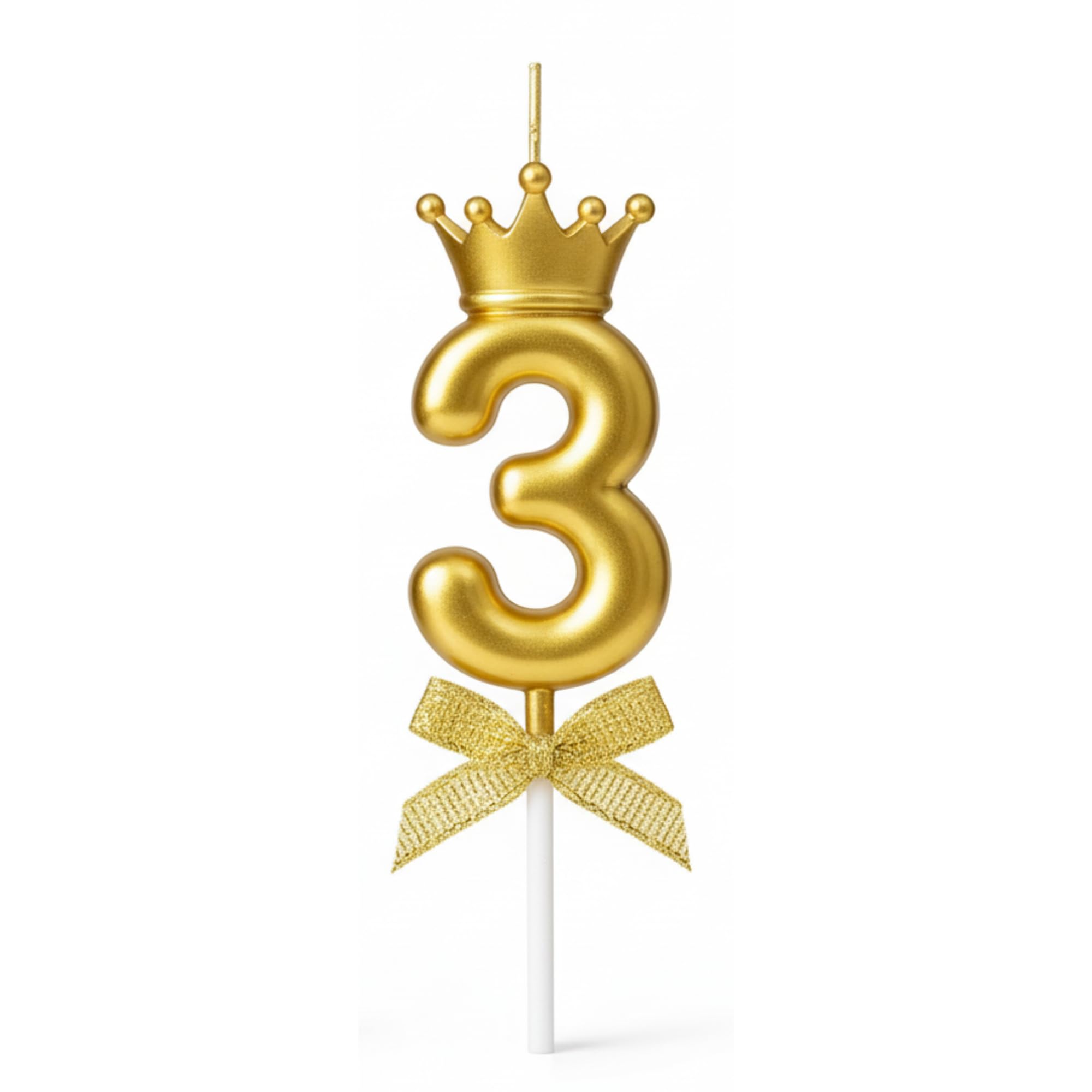 Gold Crown Birthday Candle - 3D Number 3 Cake Topper -1