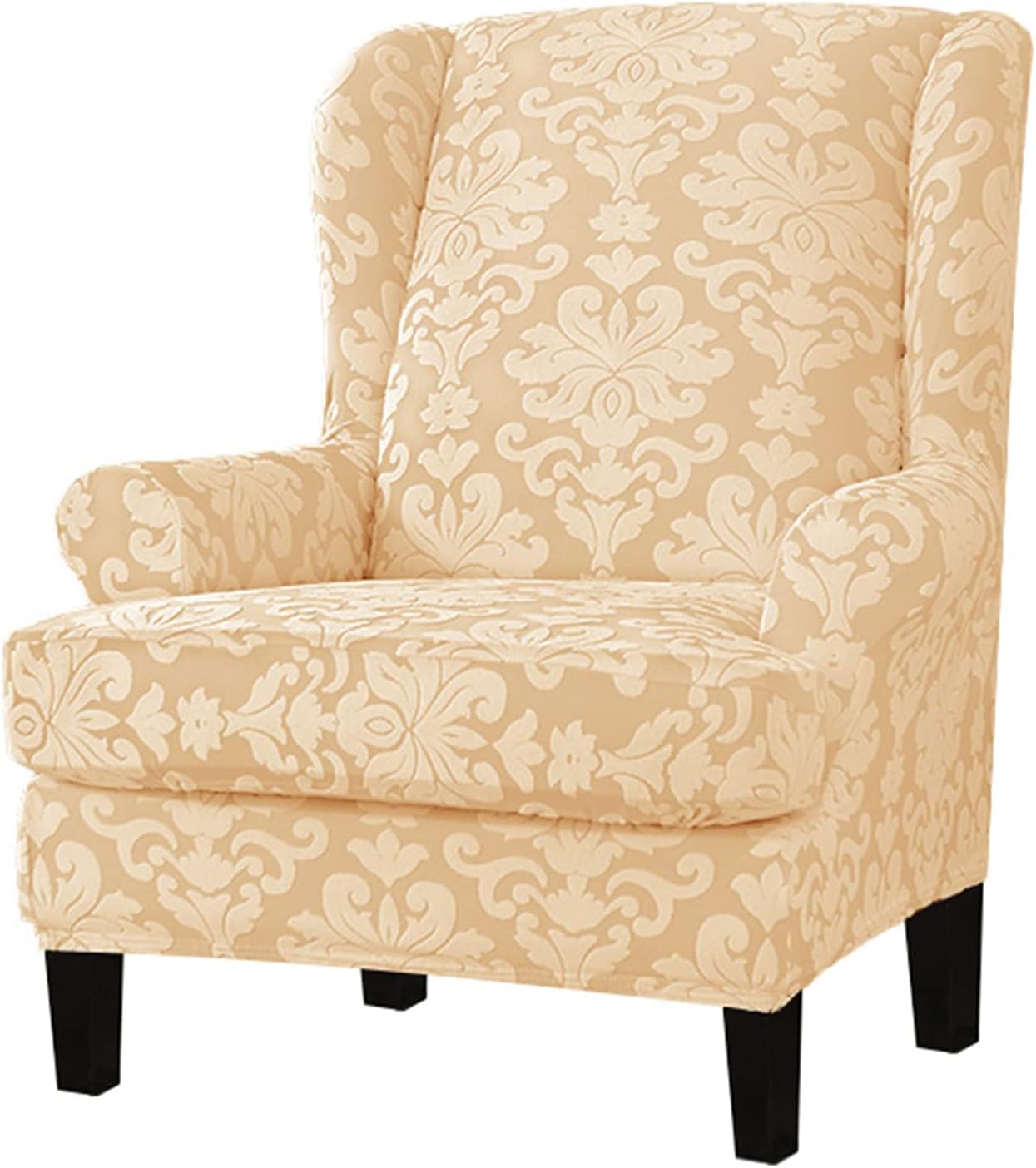 Wing Chair Slipcovers Stretch 2 Pieces Wingback Chair Covers Armchair Covers Sofa Covers for Living Room (Cream)