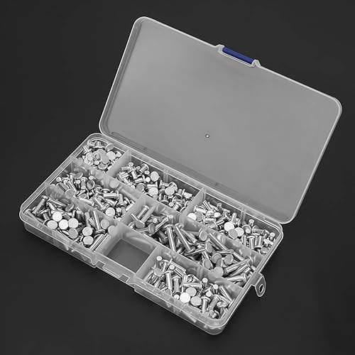 Miniatura 8 de Kit de remaches sólidos M4 de cabeza plana, kit surtido de 350 remaches de aluminio, múltiples remaches de aluminio de longitud 4/6/8/10/12/16/0.787