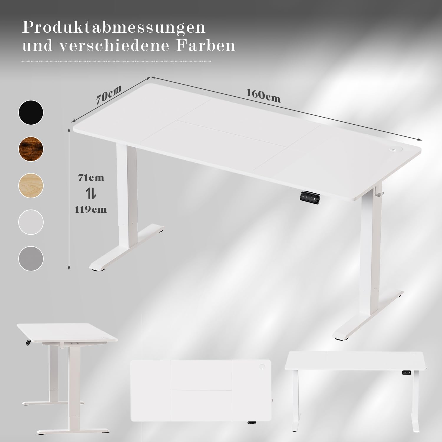 Flamaker Höhenverstellbarer Schreibtisch, Elektrischer Schreibtisch Höhenverstellbar für Steh-Sitz, Computertisch mit Memory-Funktion, Stabiler Tisch Standing Desk, Bürotisch,160 x 70 cm,Weißlich