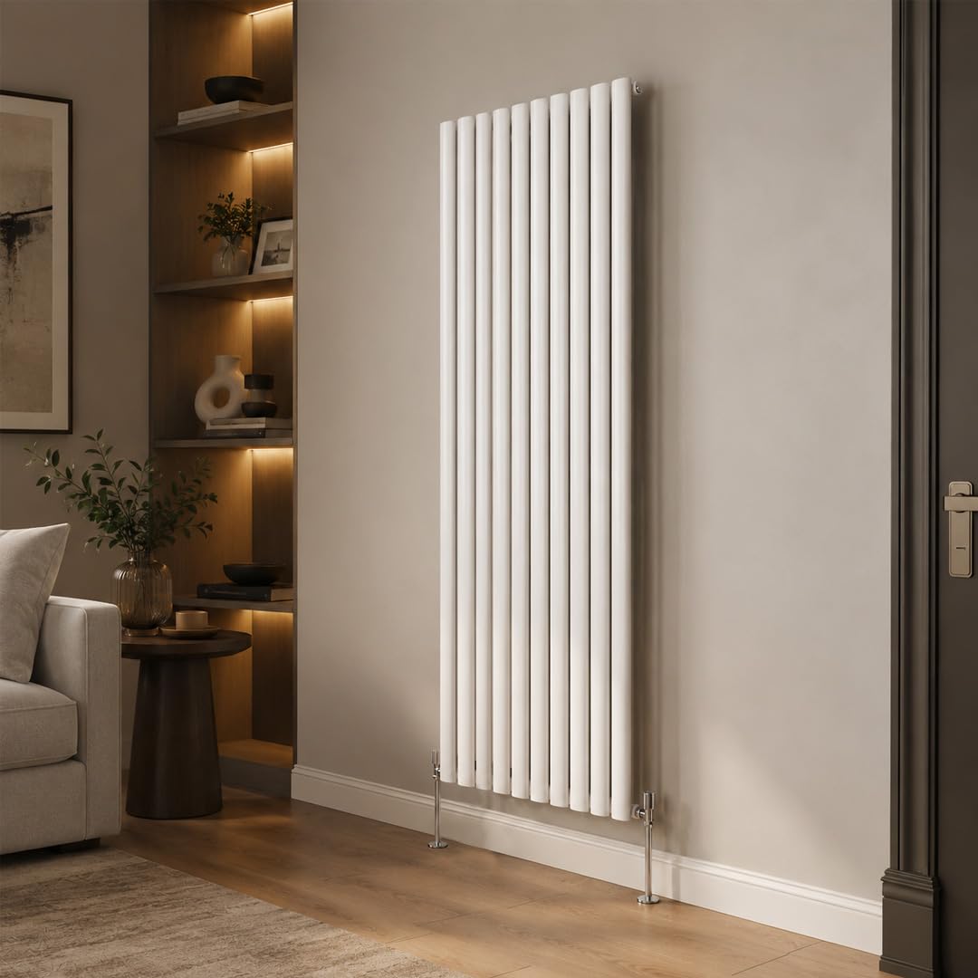 Built Right Oval Designer Radiator, Central Heating Radiator, Horizontal & Vertical Single or Double Panel Oval Tube Radiator, White or Anthracite, Multiple Sizes (White, 1800 x 600 - Single)