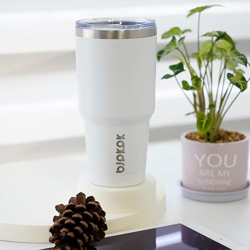 Miniatura 4 de BJPKPK - Vaso térmico de acero inoxidable de 30 onzas con tapa y pajilla, reutilizable, para viajes, café, hielo, con aislamiento al vacío de doble