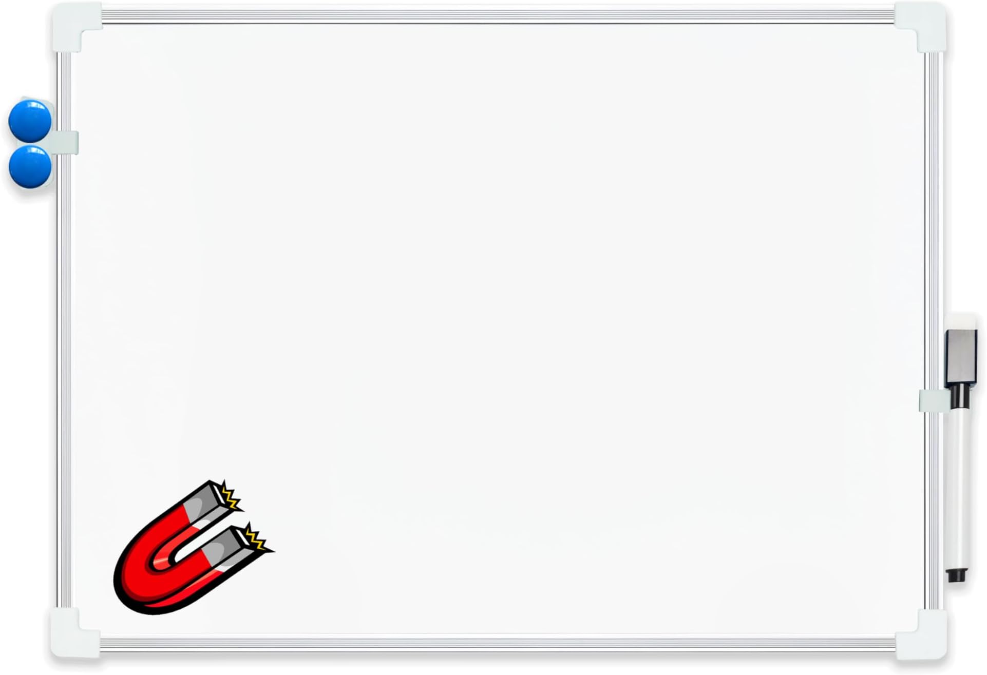 30x40 Cms Double Sided White Board with 1 Magnetic Marker Cap Eraser, & 2 Magnet Buttons Dual Side Useable Board Aluminium Frame for Kids & Adults Use in Schools, Home, Office