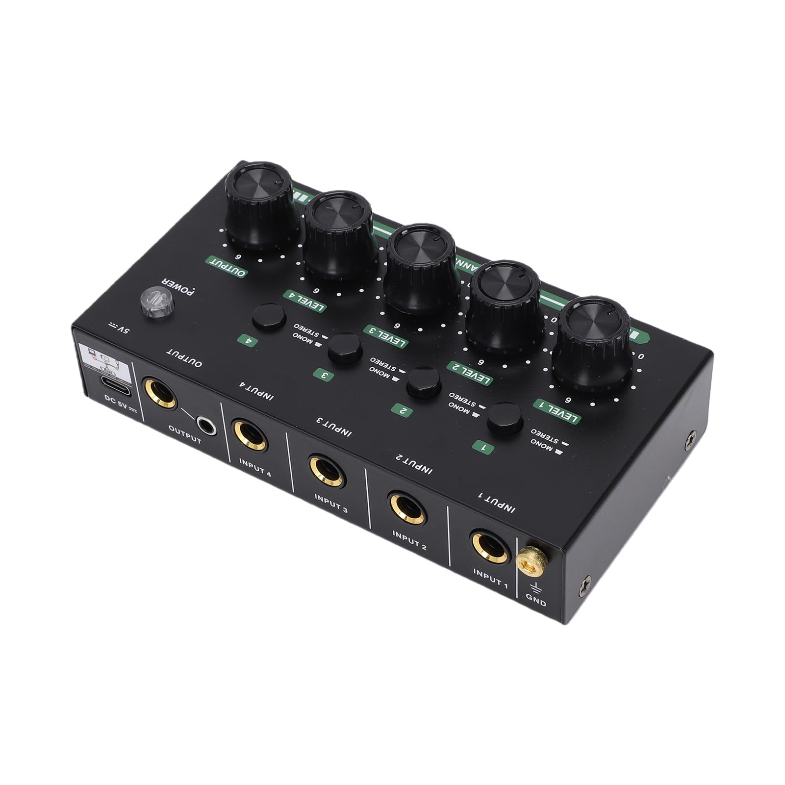 Bediffer Mixer a Basso Rumore a 4 per Registrazione in Studio Domestico, Mixer Stereo per Streaming Live, Alimentato a Batteria per Spettacoli All'aperto (Nero)