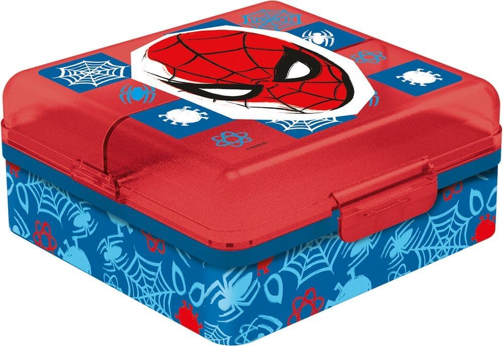 Tataway in viaggio si cresce Marvel Sandwich Red Kids Plastic Spiderman Box with Multi Compartment, Blue