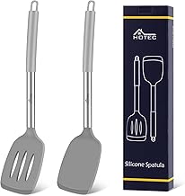HOTEC Solid Silicone Turner Heat Resistant Kitchen Spatula Set Slotted Kitchen Tools for Non-Stick Cookware BPA Free Grey