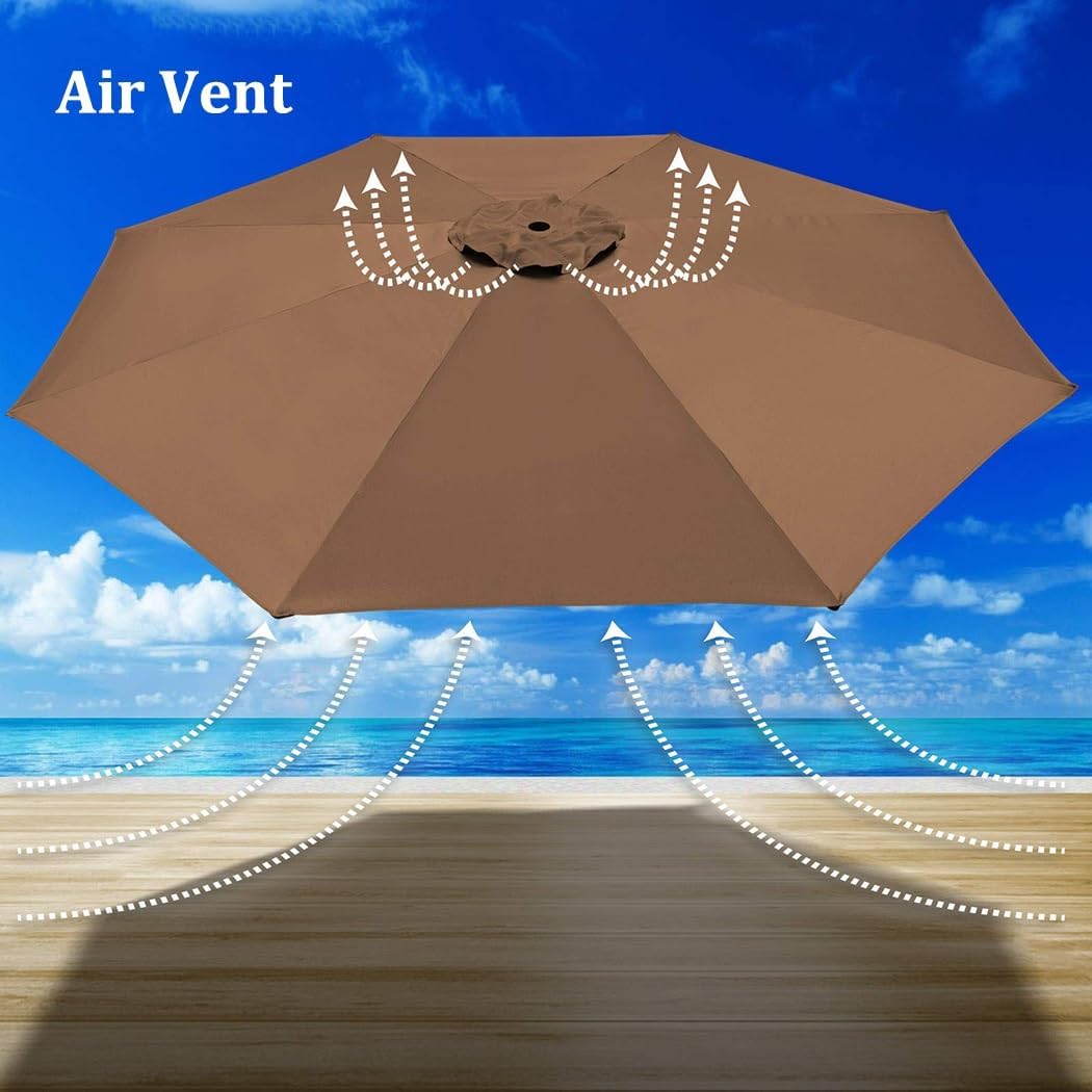 Patio Umbrella Canopy Replacement Cover for 6.5/8.2/8.8/9.8FT+6 Ribs Outdoor Round Market Parasol Canopy Top Sun Umbrella Replacement Cloth UV Protective and Water Resistant(Blac