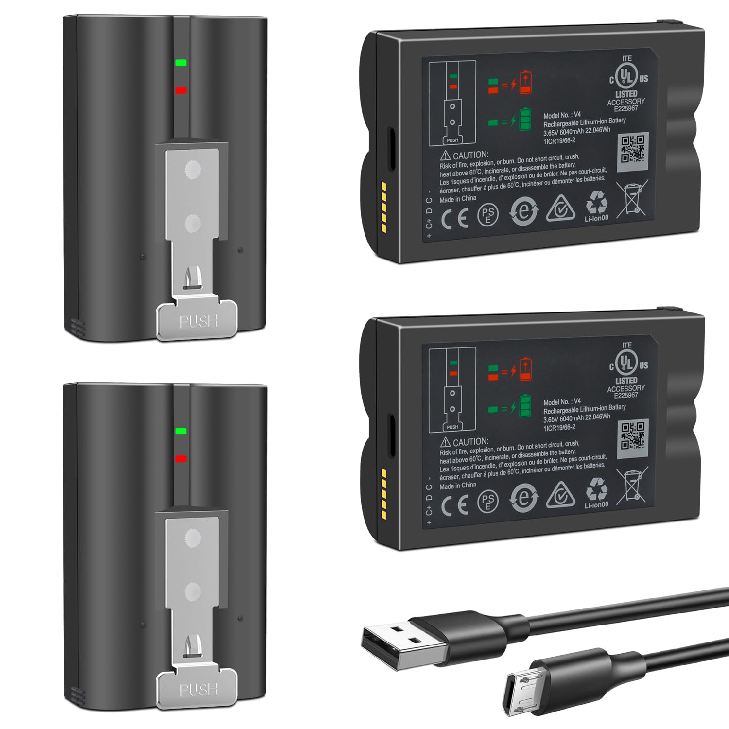 4-Pack 6040mAh V4 for Ring Battery, Compatible with Ring-Doorbell-Camera 2/3/4/3plus, Stick Up Camera (2nd and 3rd Gen), for Spotlight Cam and Peephole Cam, Upgrade Rechargeable 3.65V 6040mAh Battery