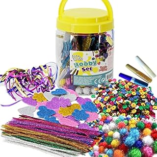 Mega Craft Jar Childrens Kids Giant Art Set Pom Poms Beads Paper Foam Stickers