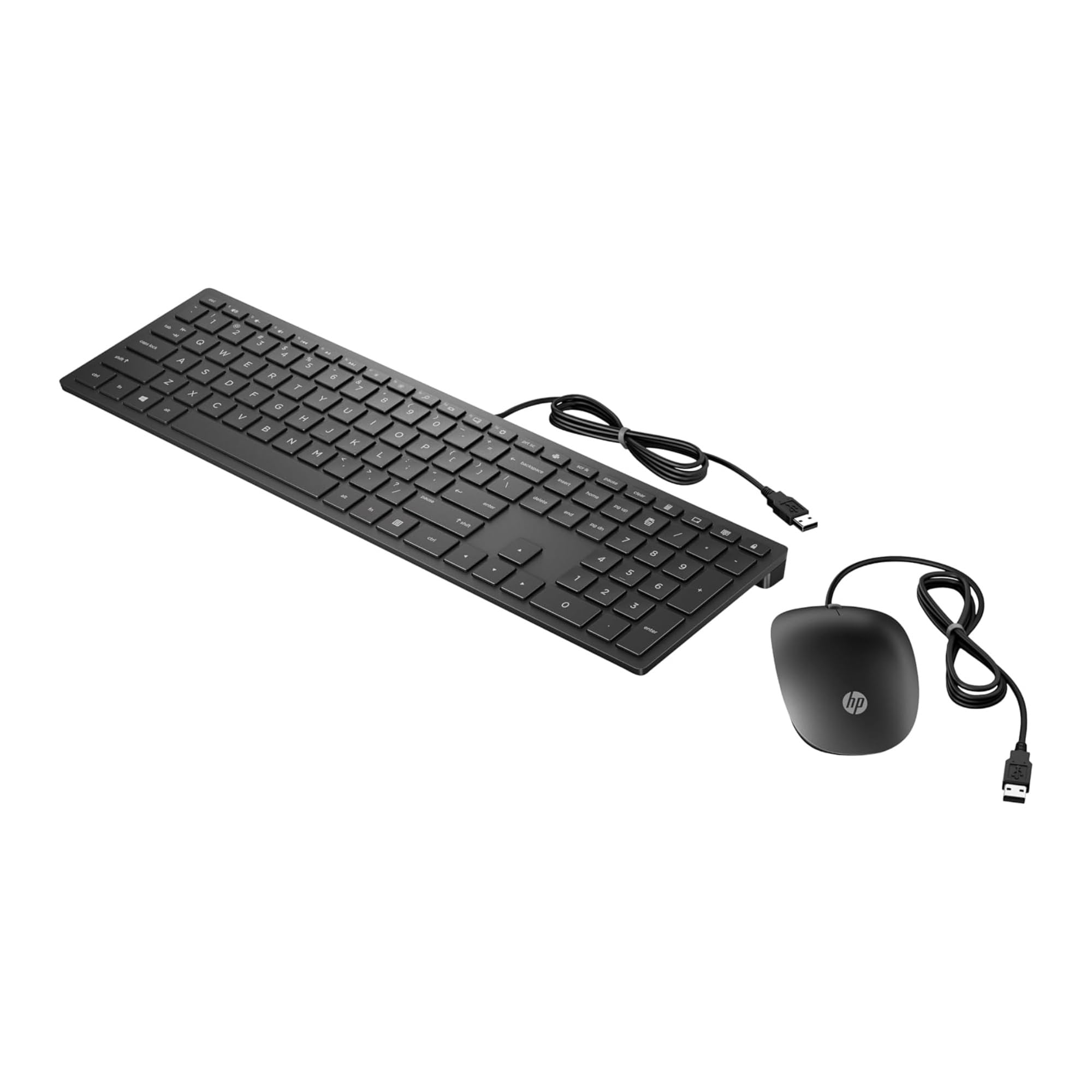 HP Pavilion 400 - Teclado QWERTY Español y Ratón con Cable (1600 PPP, Cable USB, 3 Botones y Rueda de Desplazamiento) Color Negro