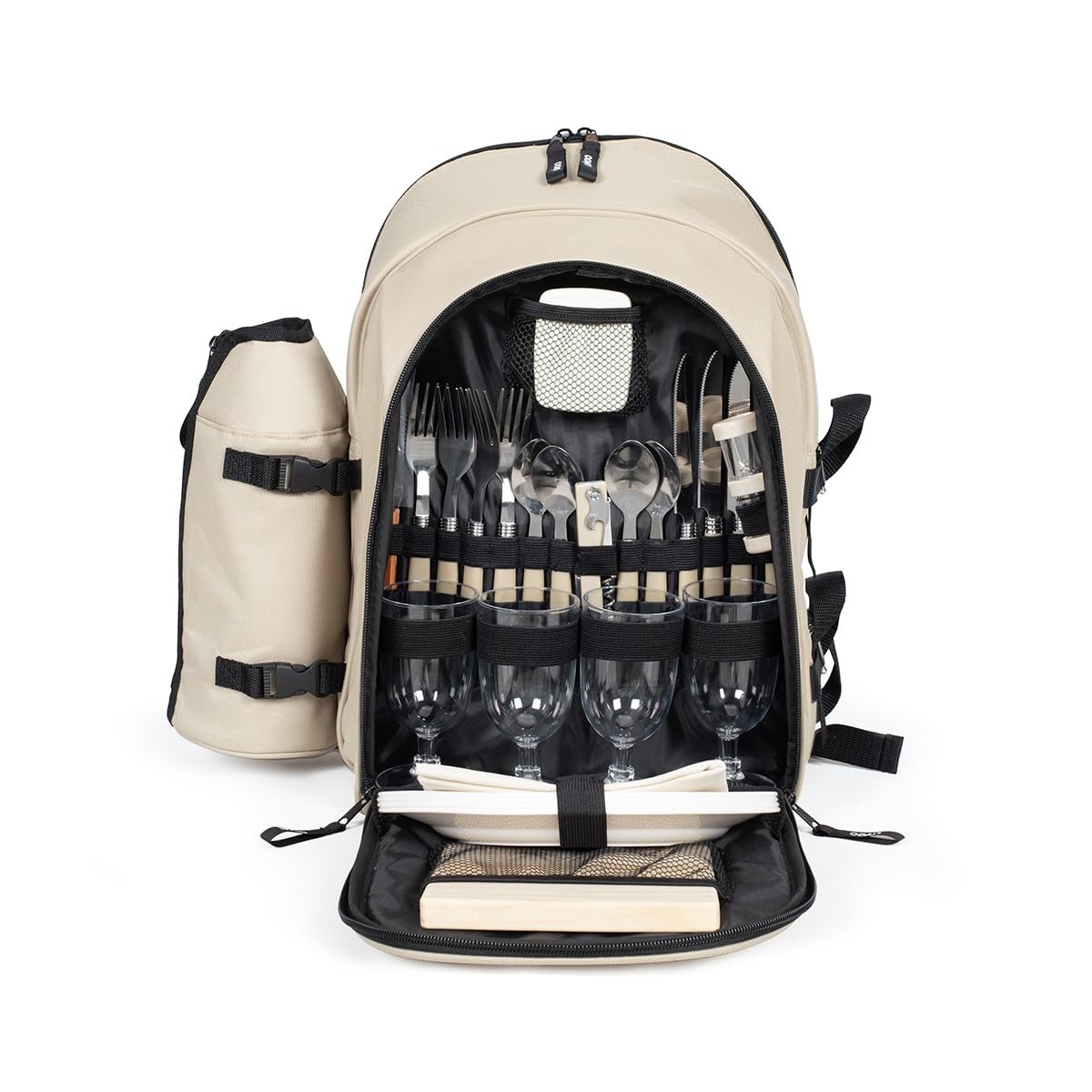 Livoo Picknick-Rucksack für 4 Personen SE970C – 11 l, 600D, 30 Zubehörteile, Creme, Cremefarben, Großartig
