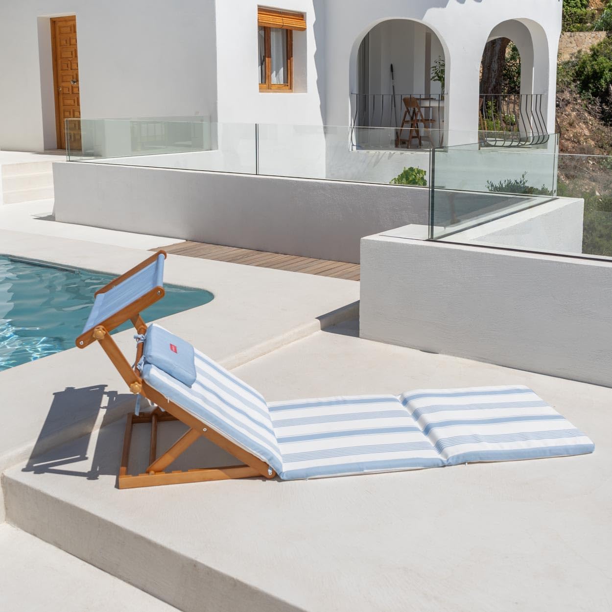 Flamingueo Tumbona Plegable - para Piscina - Reclinable 4 Posiciones - Parasol UPF50+ - Confort Premium - Poliéster - Azul
