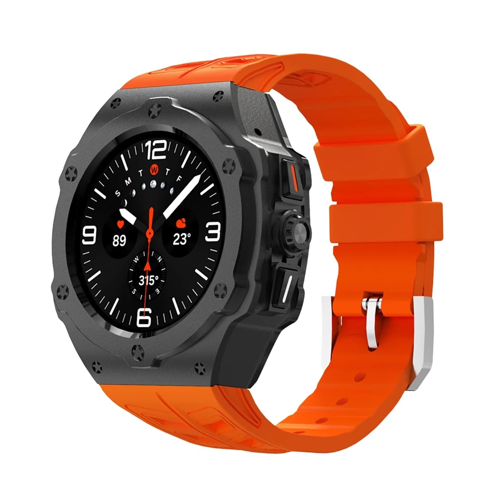 EAMOM Luxury Modification Kit for Samsung Galaxy Watch Ultra 47mm Stainless Steel Case Silicone Strap for Ultra 47mm DIY Accessorie Watchbands(Orange Black)