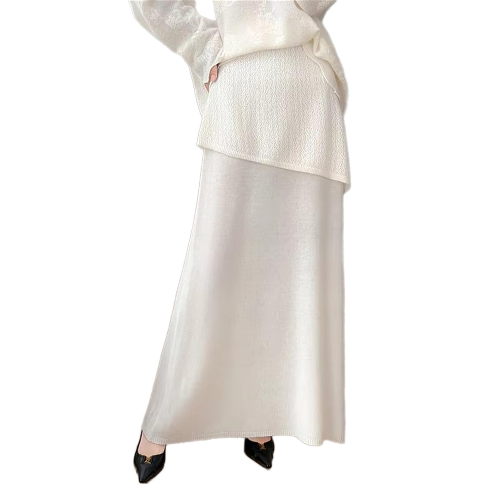 Gonna midi da donna in maglia a vita alta, a trapezio, autunno-inverno