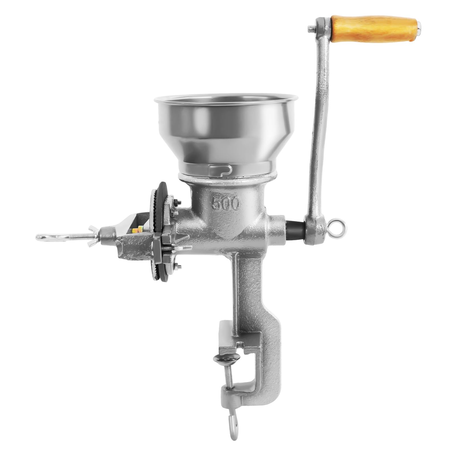 Moulin à Céréales Manuel en Fonte avec Finesse de Broyage Réglable, Capacité de Remplissage de 0,5KG et Étrier de Serrage Stable en C, Moulin à Grains pour la Maison pour Moudre du Blé, du Maïs