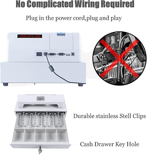 Miniatura 5 de DYRABREST Caja registradora electrónica de gran capacidad con sistema de gestión de efectivo y función de restaurante con llave blanca para