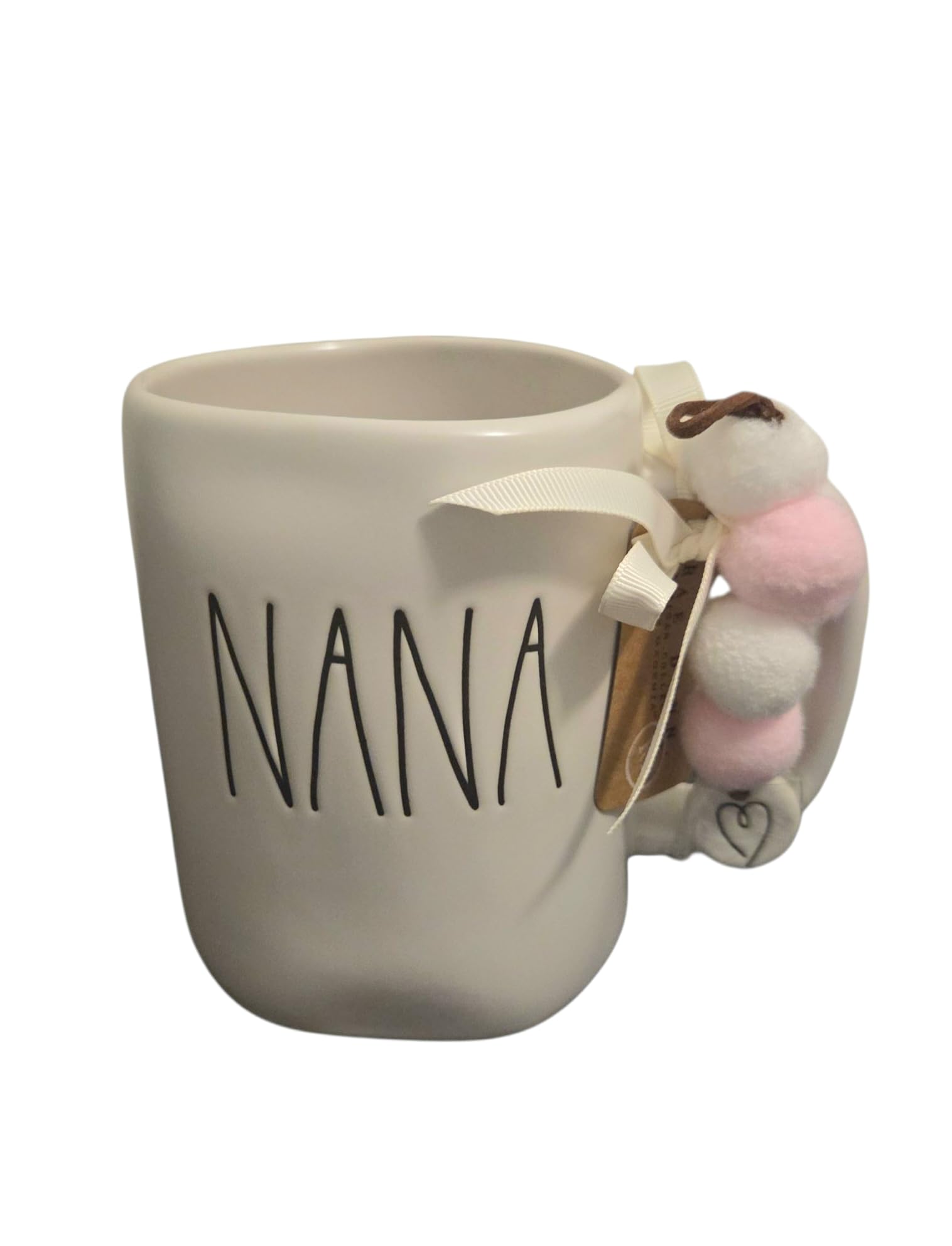 Rae Dunn Nana ceramic coffee mug Pom pom and charm detail