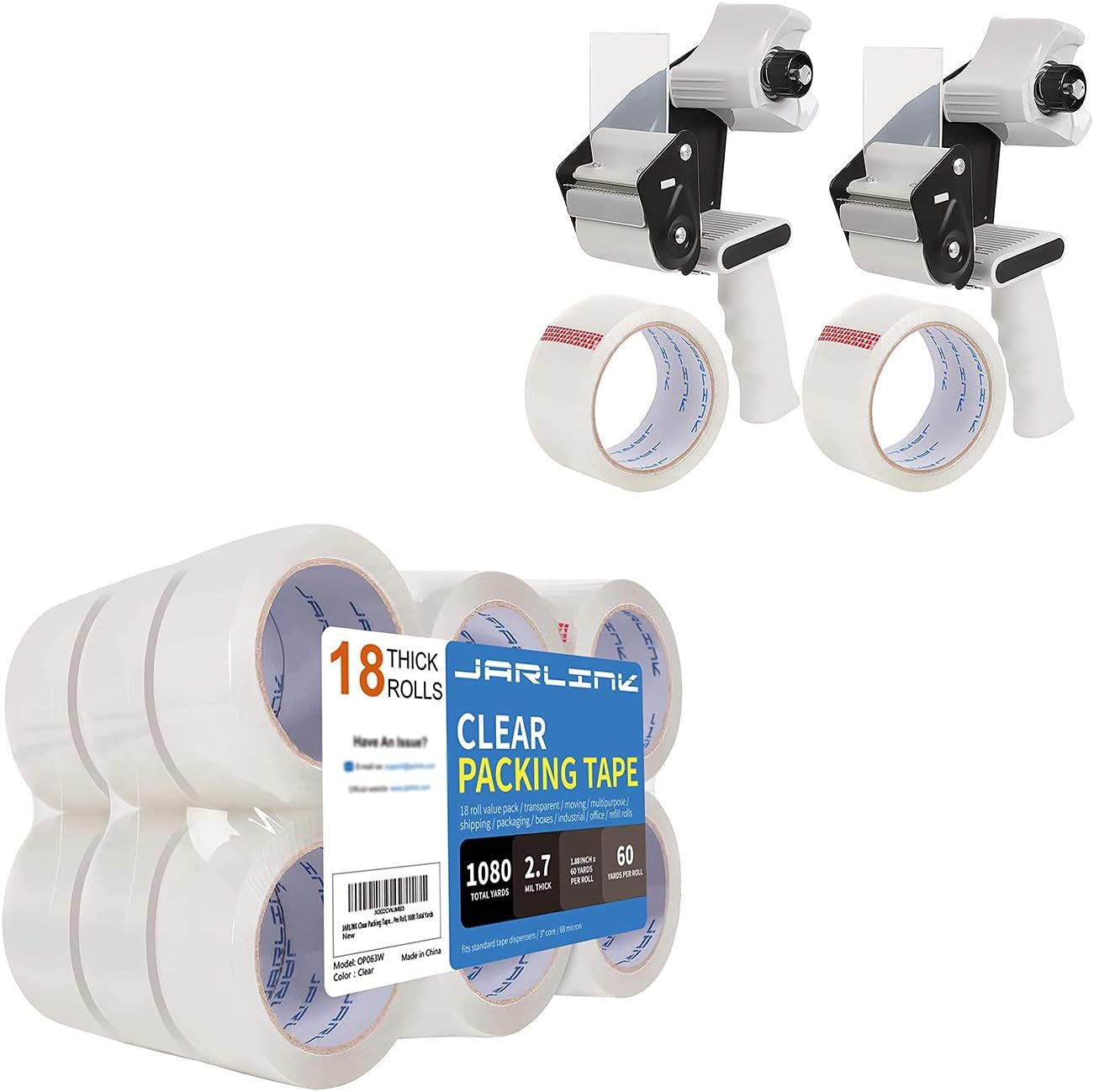 JARLINK Packing Tape Dispenser Gun (2 Pack) with 2 Rolls Tape Bundle with 18 Rolls Clear Packing Tape for Shipping Packaging Moving Sealing
