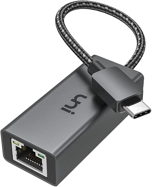 USB C to Ethernet Adapter(Driver-Free), uni USB Network LAN RJ45 Adapter - High Speed 1Gbps, Aluminium Case+Nylon Braided, Compatible with Nintendo Switch, MacBook Pro, iPad Pro, Google, Samsung