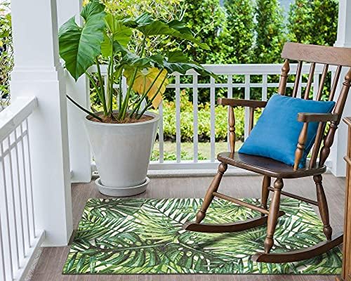 DECOMALL Outdoor Rugs for Patio Deck Porch Balcony Backyard, Tropical Plants Palm Leaf, 3' 6" x 5' 6"