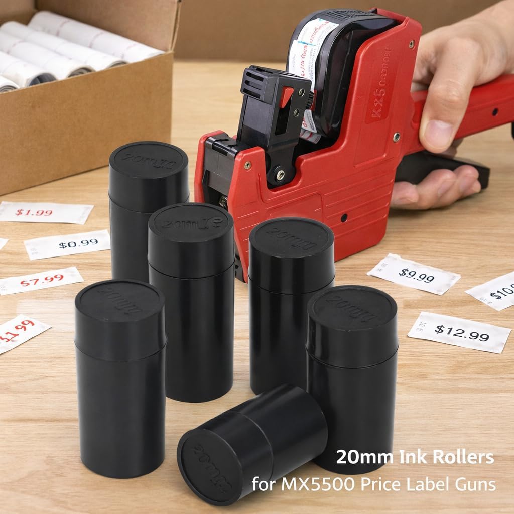 Garosa 5Pcs Ink Roll Refill Price Roller Cartridge 20mm Label Ink Roll Cartridge for MX-5500 Labeller Single Line Price Label Gun Accessory Set 35 x 15 x 15mm