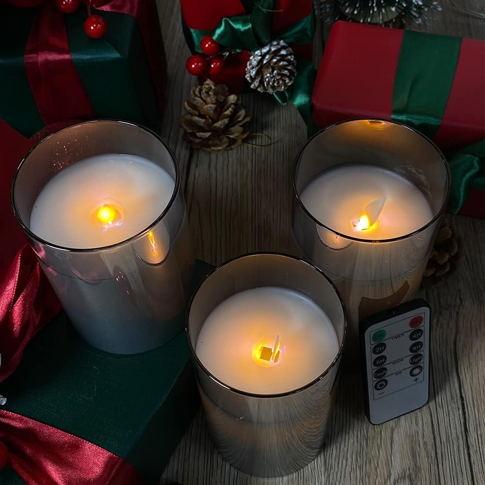 NICE POINT LED Flameless Candles,Rechargeable Flashing Pillar Real Wax Candle with Remote Control and Timer - Image 4
