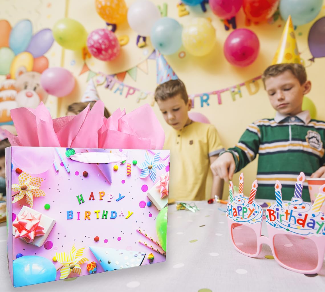 Duże torby na prezenty urodzinowe 33 cm z bibułką i kartką, idealne na prezenty dla niemowląt, dzieci, mężczyzn, kobiet, chłopców i dziewcząt.