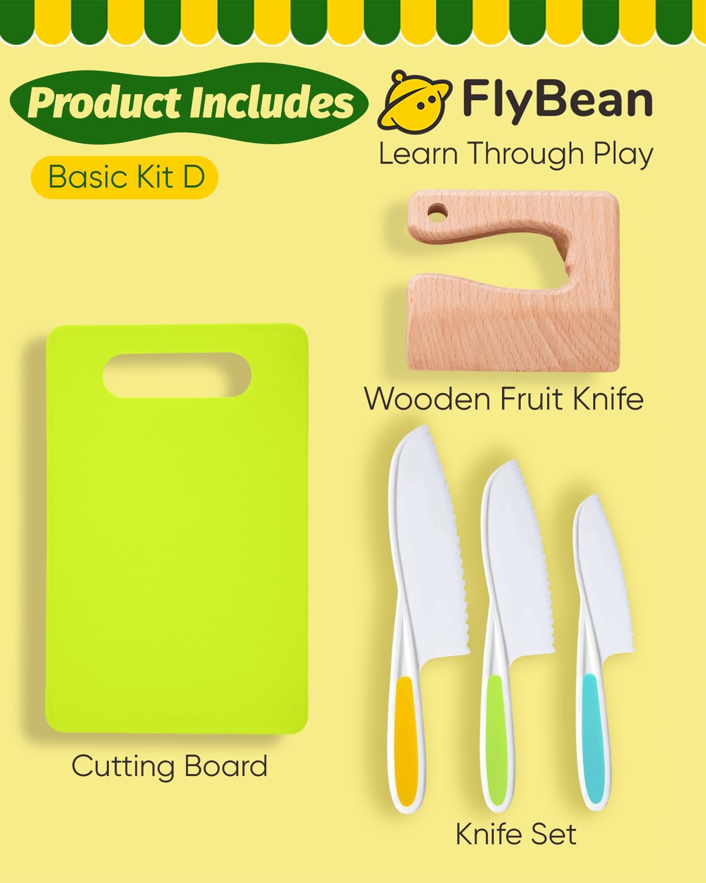 Kids Knife Set for Real Cooking, Toddler Kitchen Tools, Montessori Cooking Set for Toddlers, Ensiven Kid Safe Kitchen Set, Kids Cutting Board and Knife Set, Toddler Safe Kitchen Tools