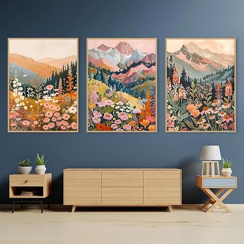 Mountain Diamond Art Kits for Adults - 3 Pack Landscape Flowers Diamond Painting for Beginners, Diamond Dots Round 5D Full Drill Paintings with Diamonds Gem Art and Crafts Home Decor 12x16inch