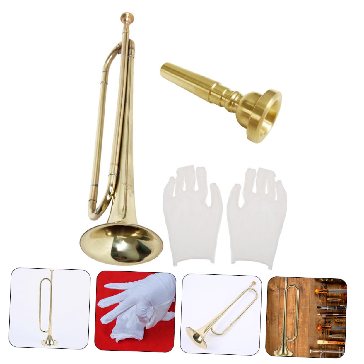 Trompeta para Niños Pequeña de Metal Boquilla y Guantes, Instrumento Musical Educativo para Estudiantes, Juguete de Trompeta para Principiantes y Banda Escolar