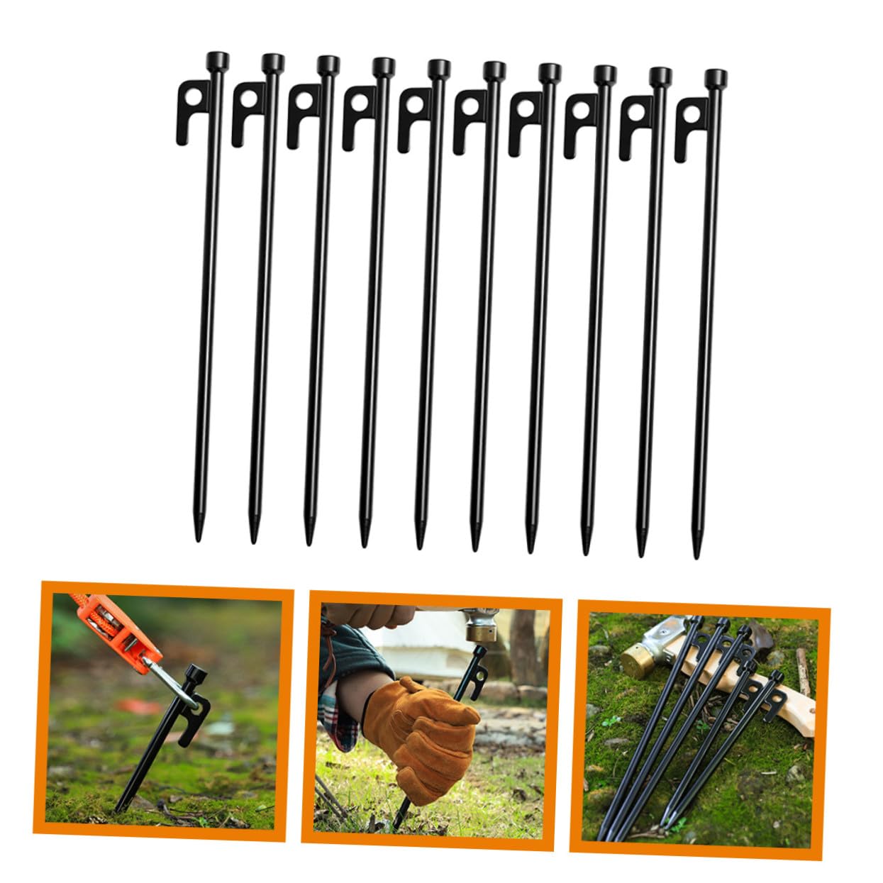 Yardwe 10 pièces Piquets de Camping en Fonte Piquets de Tente Robustesse Renforcée Fixation Sol pour Accessoires Réutilisables Anti-Vent pour Tentes et Bâches Outdoor