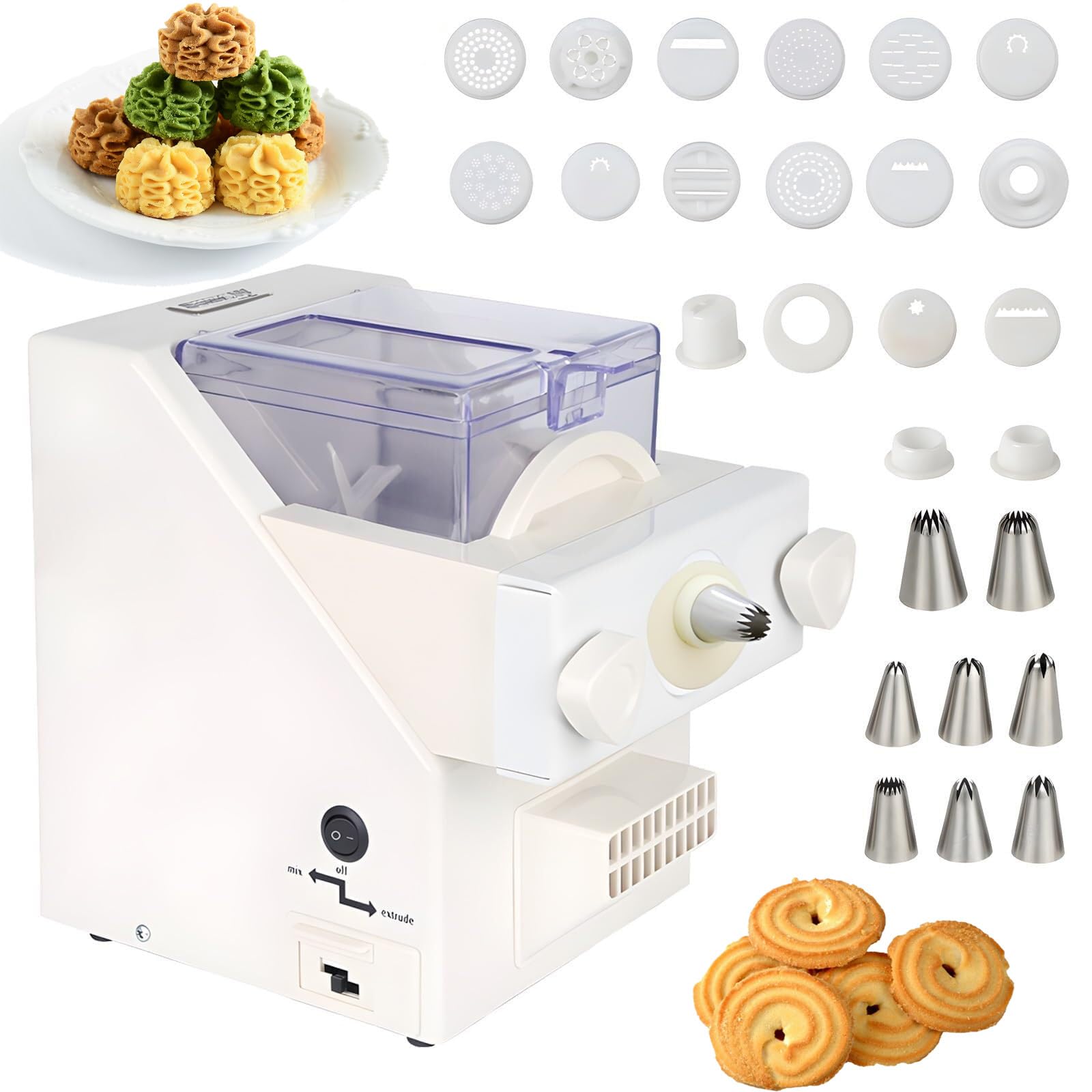 GSHSHOU Automatic Cookies Making Machine,180W Biscuit Form Maker,8 Replaceable Nozzles,Odorless & Easy to Clean, Safe for Daily DIY Baking