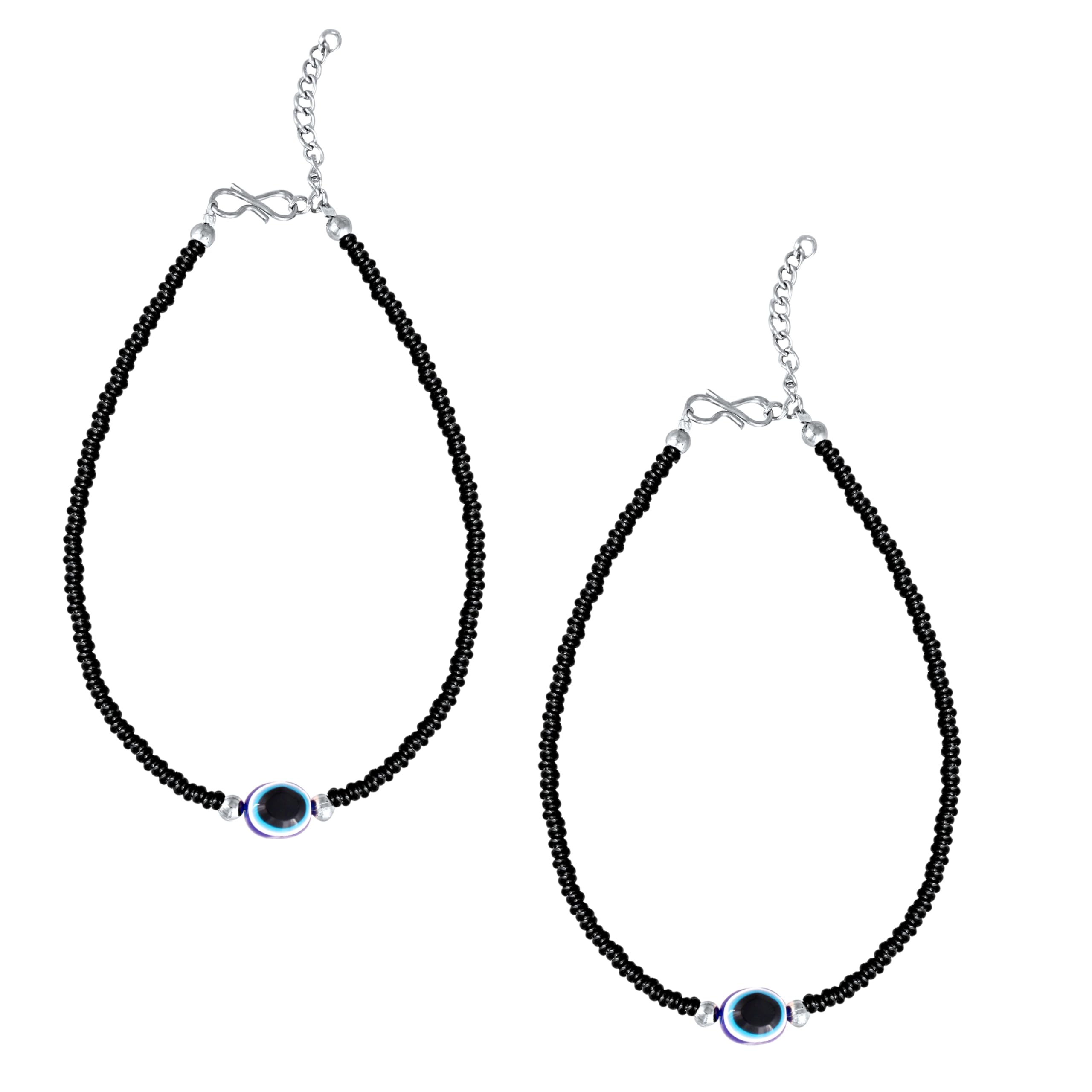 MEENAZ Anklets for women Silver anklets evil eye anklet black blue beads payal for girls Traditional Simple ethnic Foot 2 Leg Chain Ghungroo combo ladies bridal pajeb Payjeb Painjan Pattilu -53