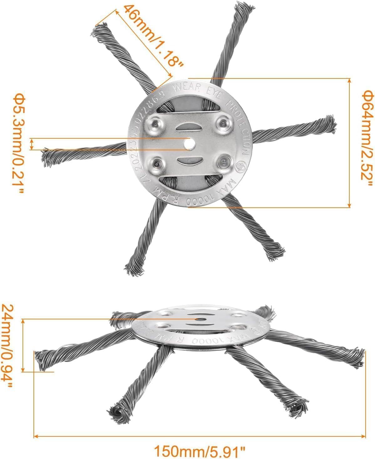 2PCS Steel Wire Grass Trimmer Head, String Trimmer Replacement Parts, Universal Brush Cutter for Lawn Mower Edging, 6 Inch Steel Wire Weed Brush Cutter Trimmer Head (6 Blades)