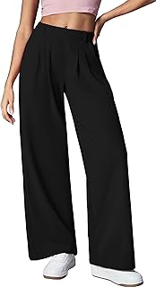 Oyamiki Wide Leg Pants Woman Waffle Knit Business Casual Palazzo Trousers with Pockets Work Dress High Waisted Slacks Regu...