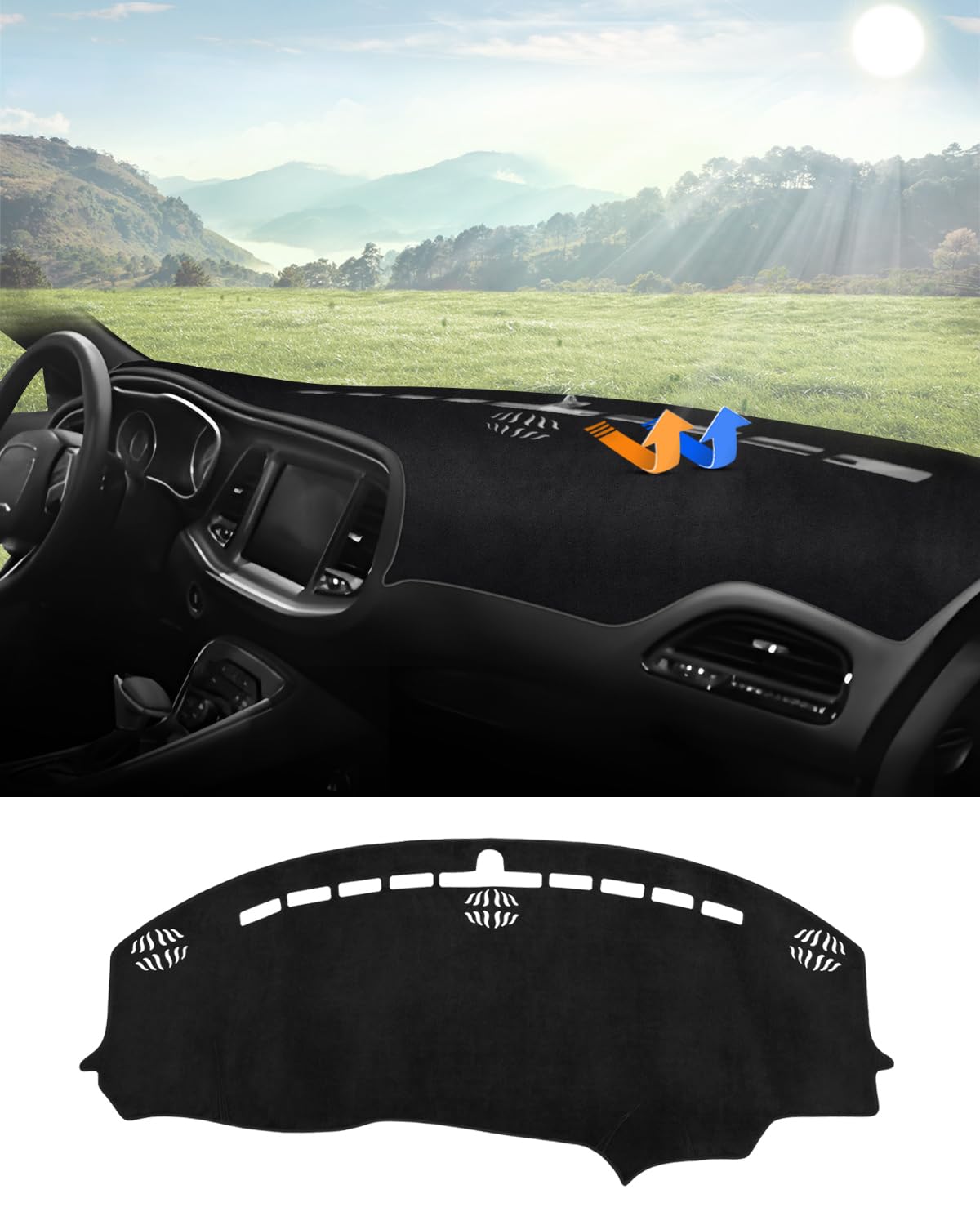 Autorder Dashboard Cover Mat for 2015-2024 Dodge Challenger Accessories Dash Cover Flannel Dash Mat Sunshade Glare UV Rays Protector