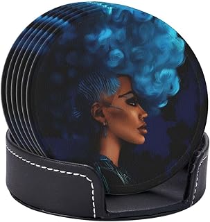 Juego de 6 posavasos de cuero para bebidas, con pelo azul, para el hogar y la cocina, protege la mesa de manchas y arañazos